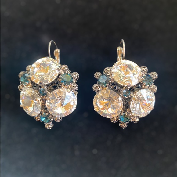 Italian Swarovski Sapphire Crystal Earrings Made in Florence - Picture 2 of 6